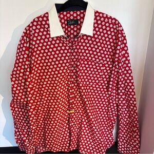 Ash Red Printed Long-Sleeve Button-Down with White Contrast Collar